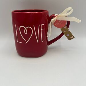 New Rae Dunn Red LOVE Heart Shaped Handle Coffee Tea Mug
